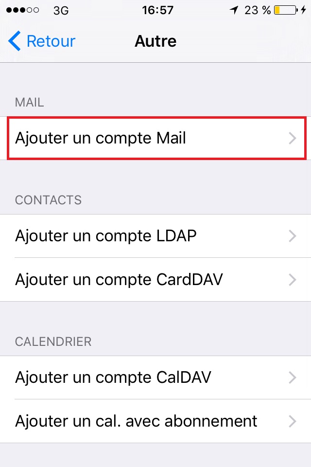 reglages compte mail iphone
