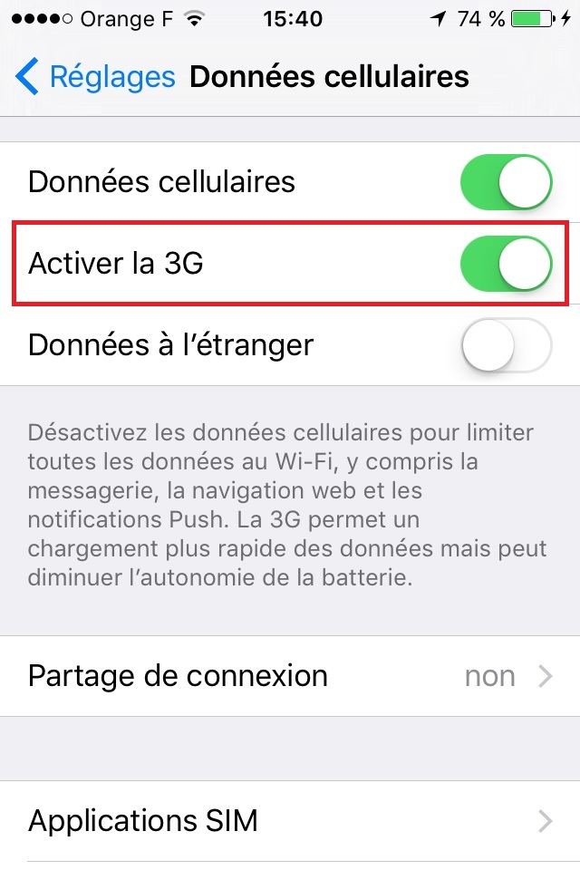 Activer la 3G/4G pour naviguer