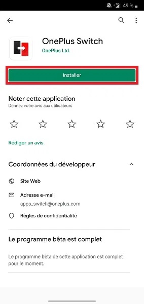 Télécharger l’application OnePlus Switch via le Google Play Store :