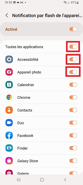 Configurer un témoin lumineux sur le flash du Samsung ?