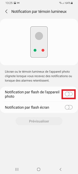 Configurer un témoin lumineux sur le flash du Samsung ?