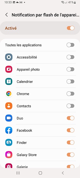 Configurer un témoin lumineux sur le flash du Samsung ?