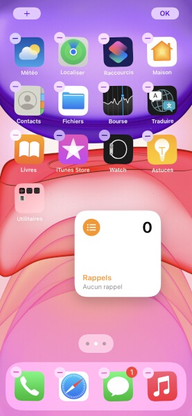 Installation des widgets sur l’écran d’accueil.