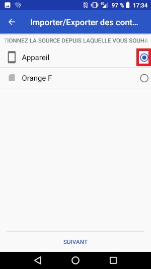 Importer contacts du téléphone vers la SIM.