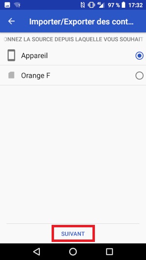 Importer contacts du téléphone vers la SIM.