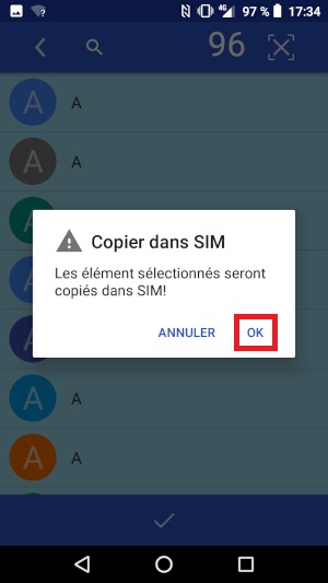 Importer contacts du téléphone vers la SIM.