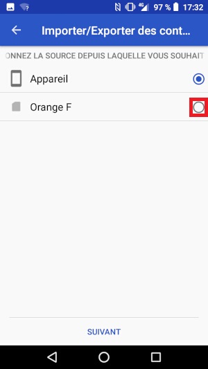 Importer contacts depuis la SIM vers le téléphone.