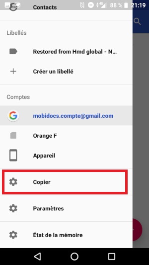 Copier vos contacts sur votre Compte Google.