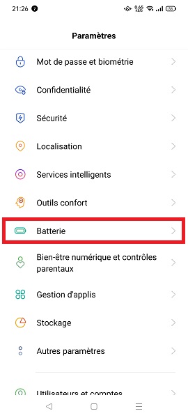 Gestion et économiseur de batterie Oppo.