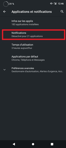 Accédez via les paramètres