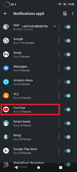 Désactiver une partie des notifications