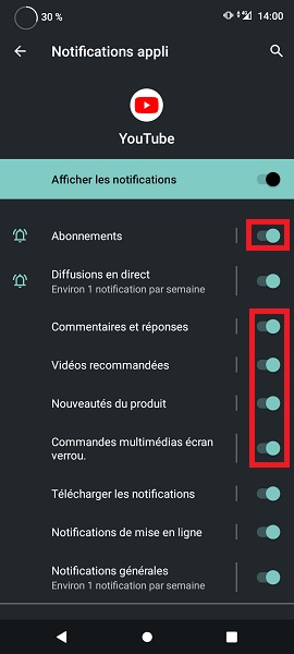 Désactiver une partie des notifications