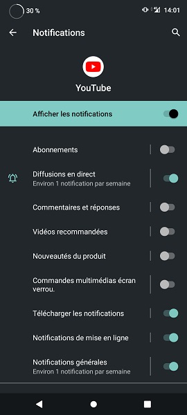 Désactiver une partie des notifications