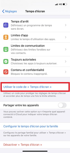 Réglez le code du temps écran.