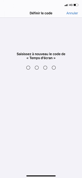 Réglez le code du temps écran.