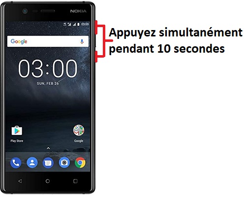 Forcer l'arrêt si le Nokia 3 est bloqué