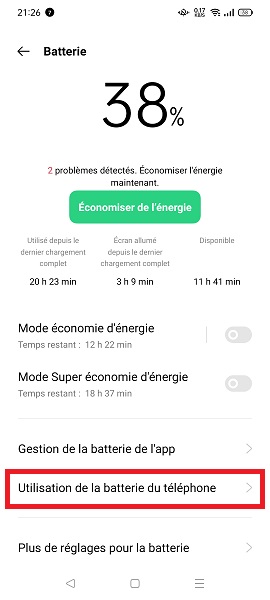 Gestion et économiseur de batterie Oppo.