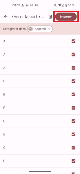 Importer les contacts depuis une carte SIM