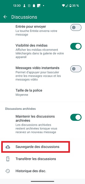 Sauvegarder vos conversions WhatsApp sur Google Drive