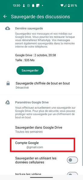Sauvegarder vos conversions WhatsApp sur Google Drive