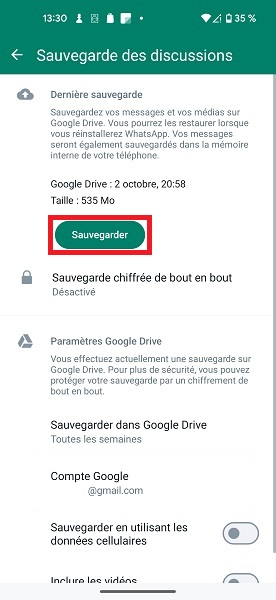 Sauvegarder vos conversions WhatsApp sur Google Drive