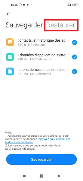 Restaurer la sauvegarde sur votre Xiaomi
