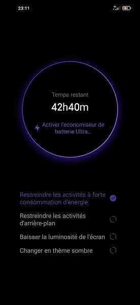 Activer le mode économiseur de batterie ultra.