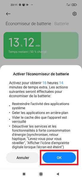 Activer le mode économiseur de batterie Xiaomi.
