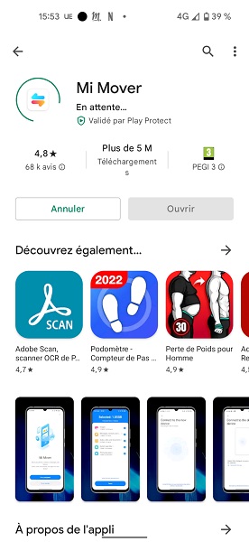 Télécharger Mi Mover sur votre ancien smartphone Android.