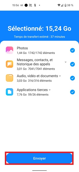 Démarrer le transfert des données :