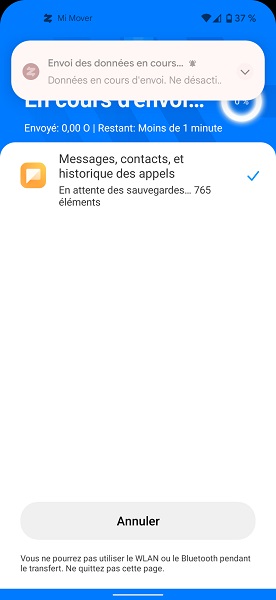 Démarrer le transfert des données :