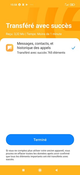 Démarrer le transfert des données :