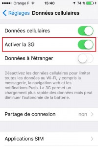 Iphone IOS 9 activer la 3G