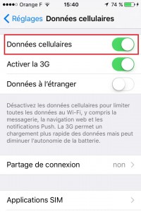 Iphone IOS 9 données cellulaires activation