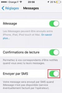 Iphone IOS 9 envoyer par SMS