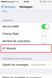 Iphone IOS 9 messages numéro bloqués