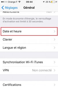 Iphone IOS 9 reglages Date et heure