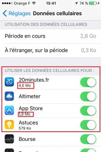 Iphone IOS 9 utilisation des données cellulaires application