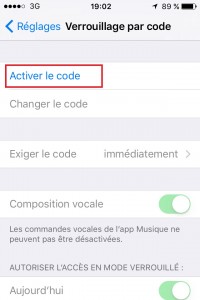 iPhone ios9 activer le code