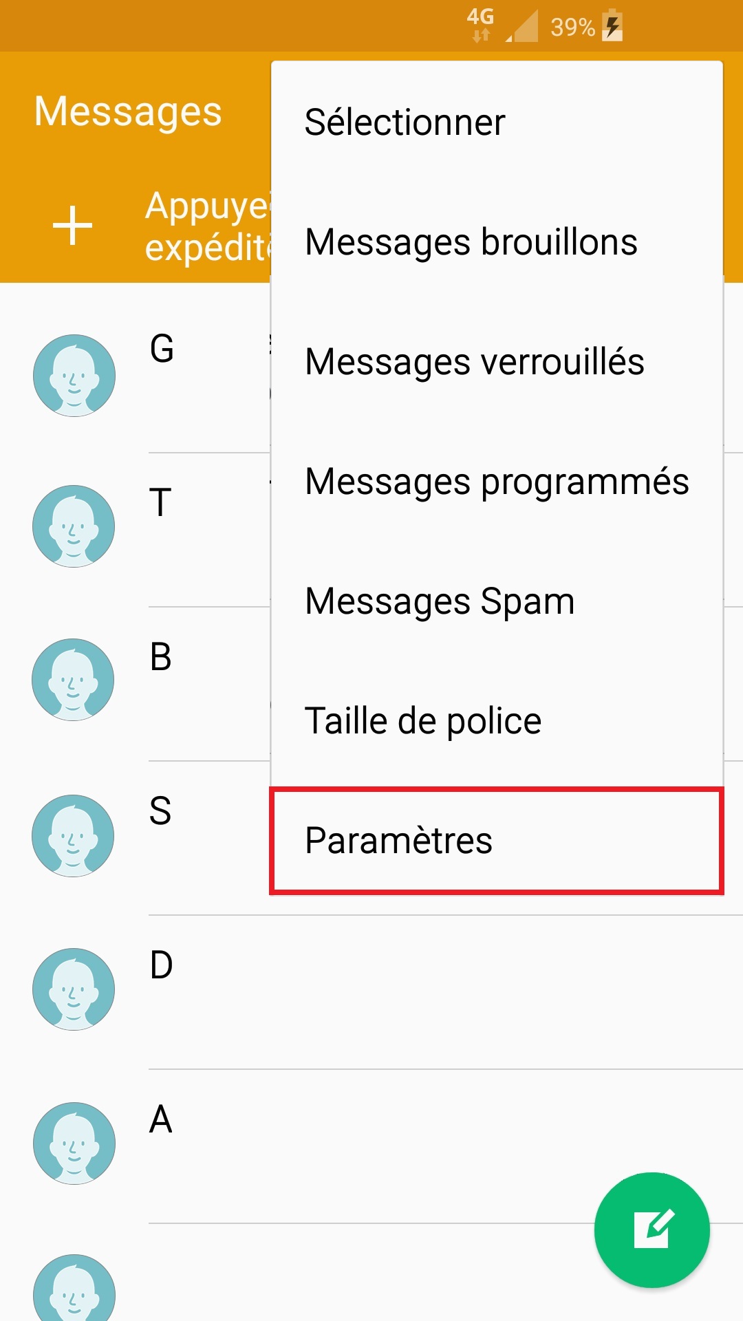 SMS Samsung android 5 . x--message-parametre