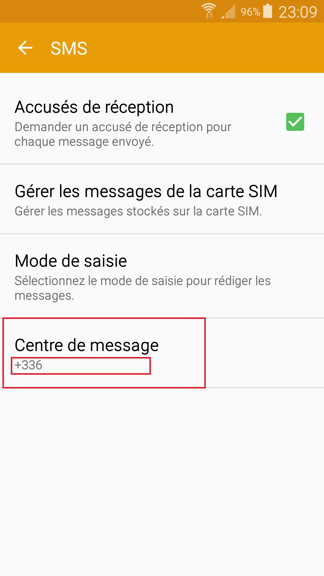 SMS Samsung android 5 . x- message centre de message