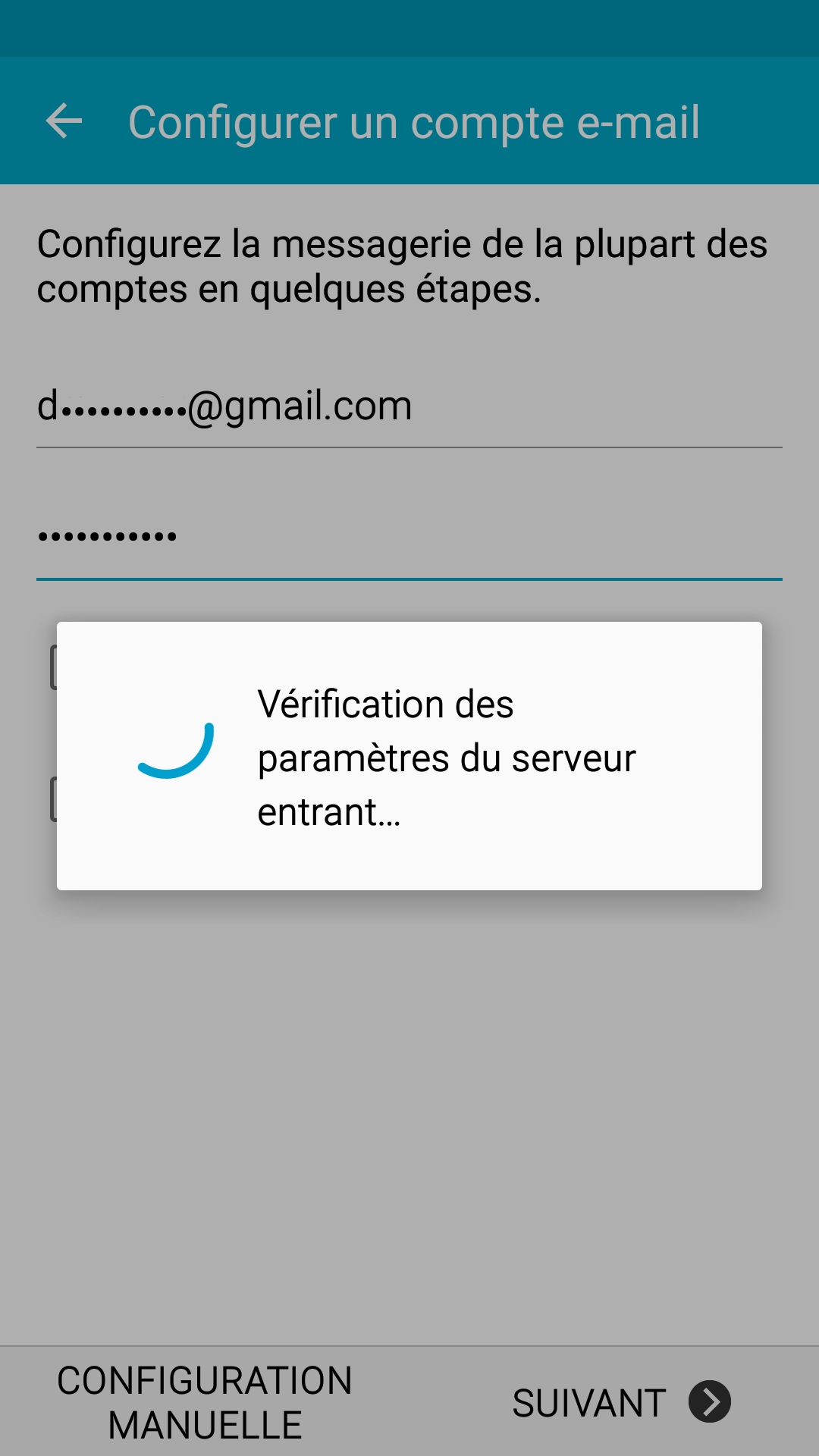 mail Samsung config mail en cours