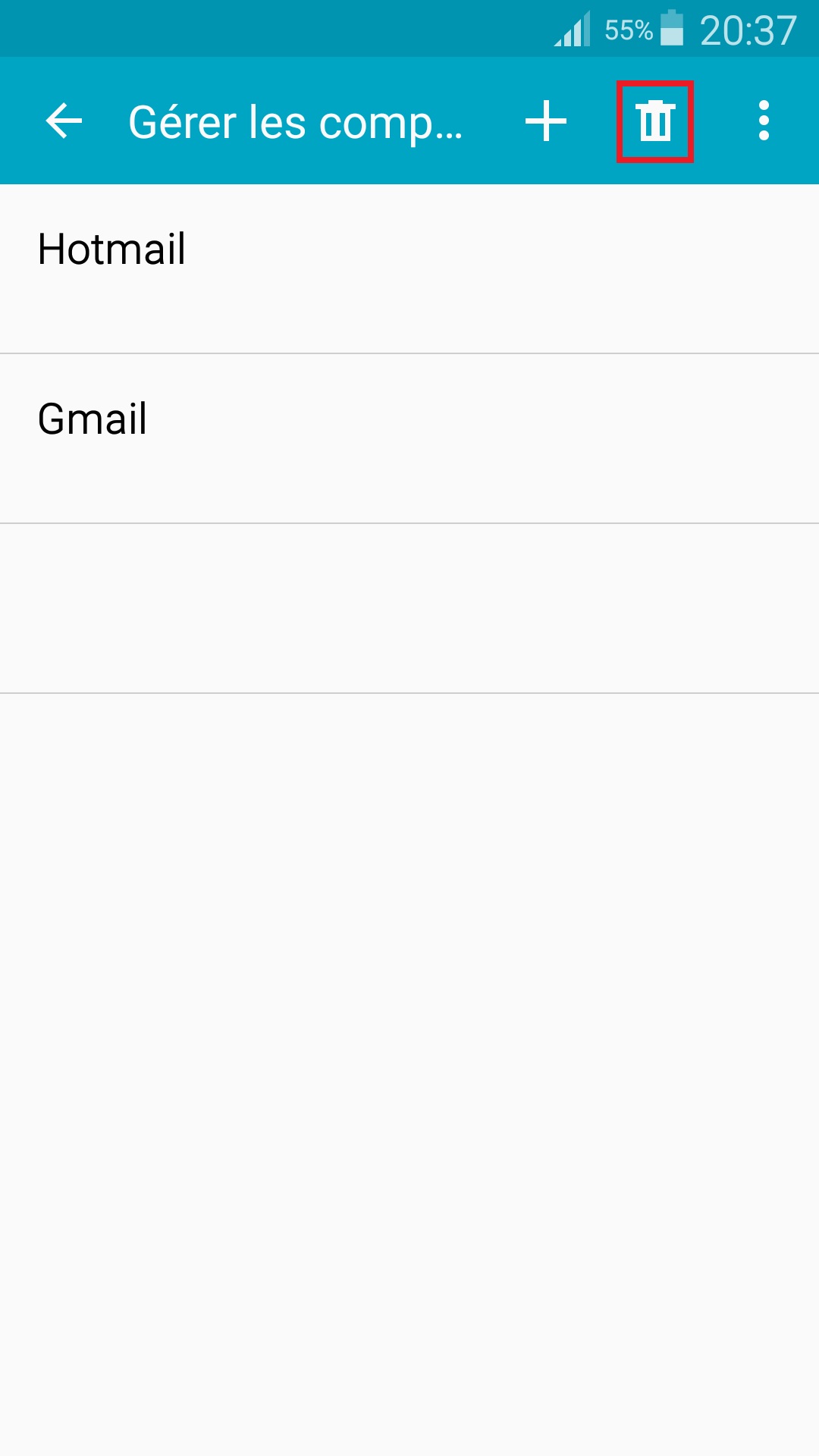 mail Samsung config mail gerer les comptes corbeille