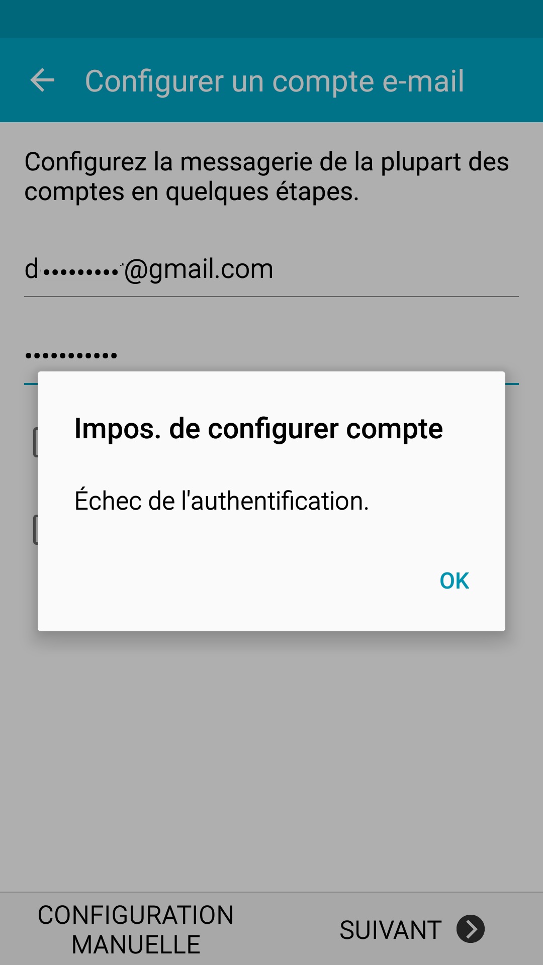 mail Samsung config mail impossible