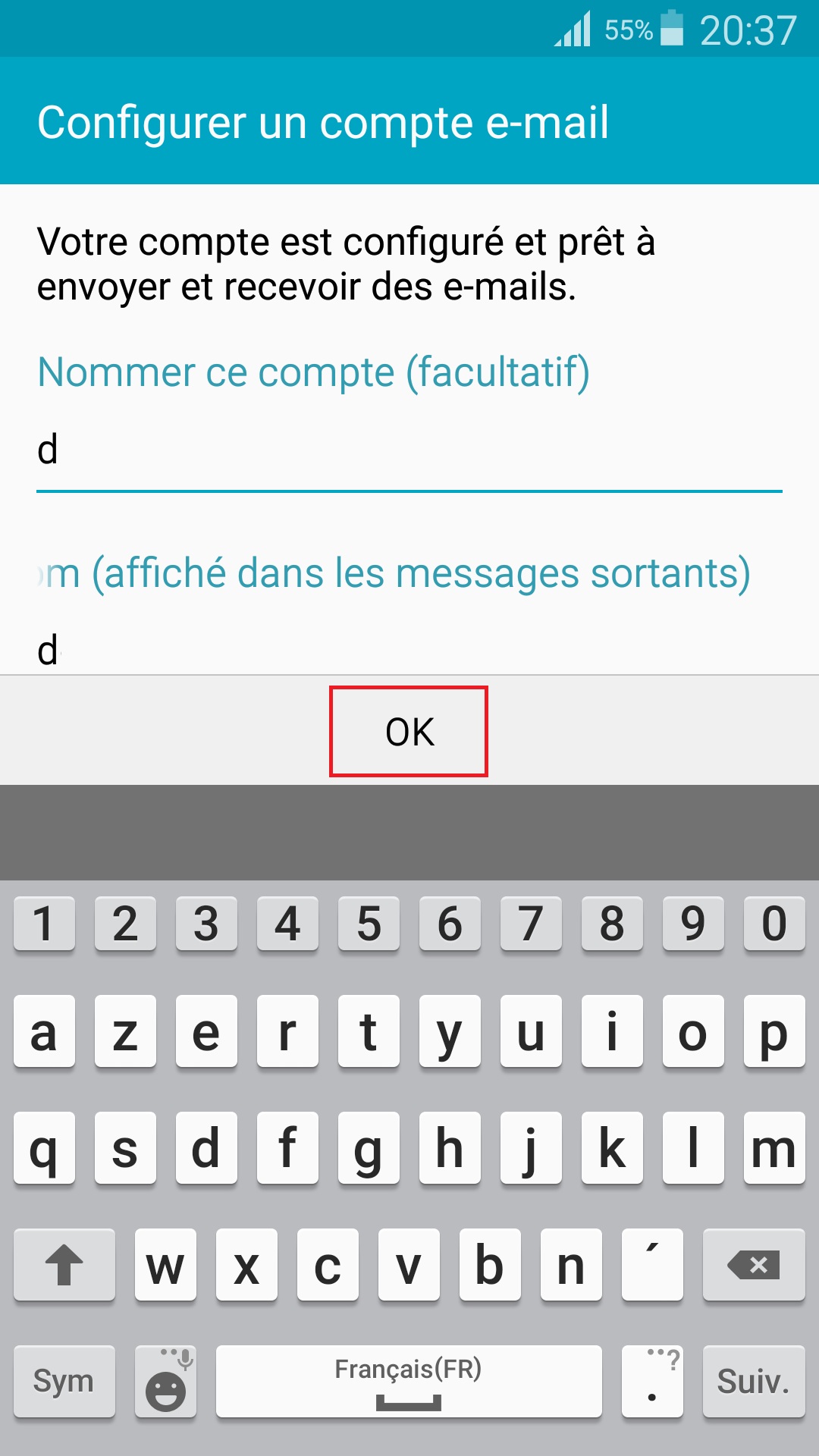 mail Samsung config mail nom du compte