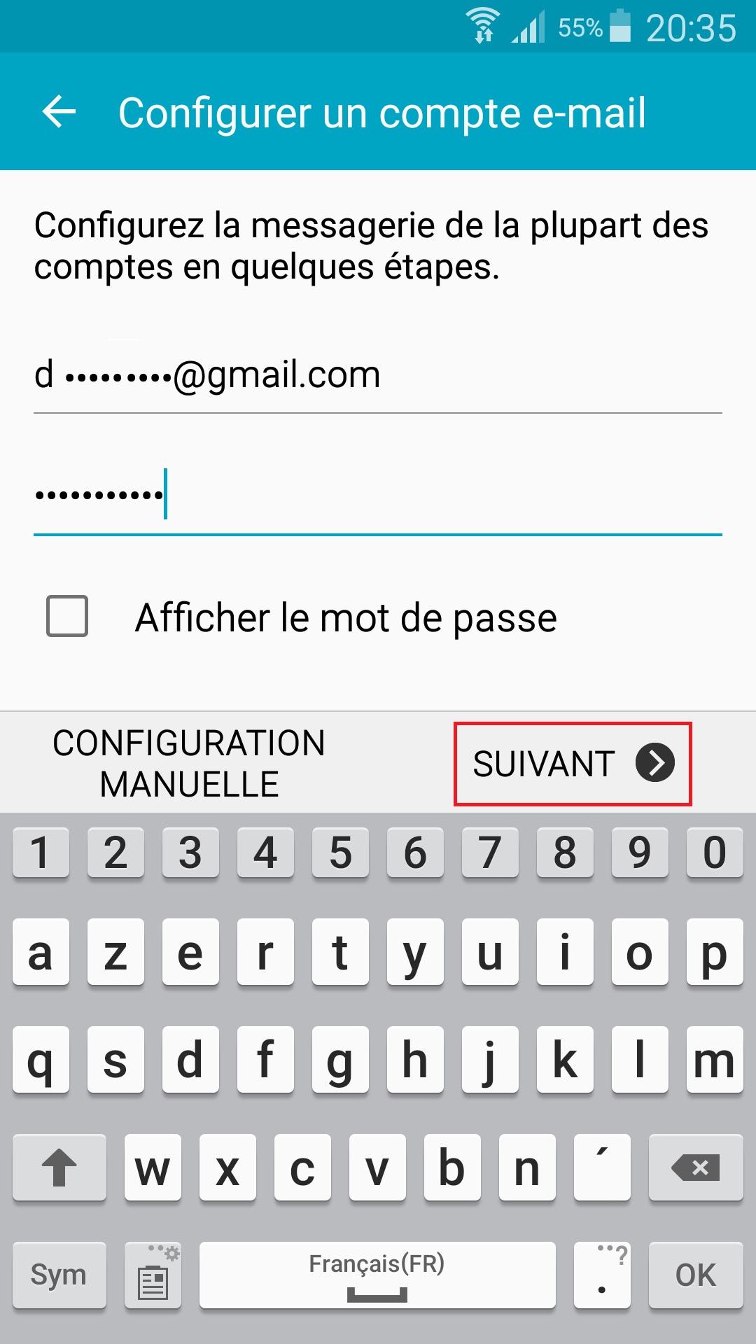 mail Samsung config mail suivant