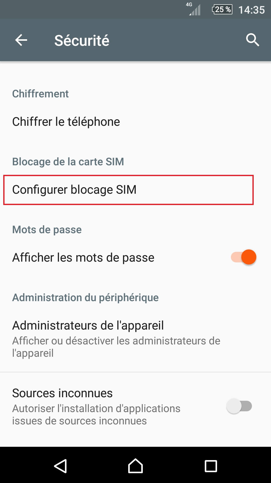 contact code pin ecran verrouillage Sony (android 6.0) réglages configurer sim
