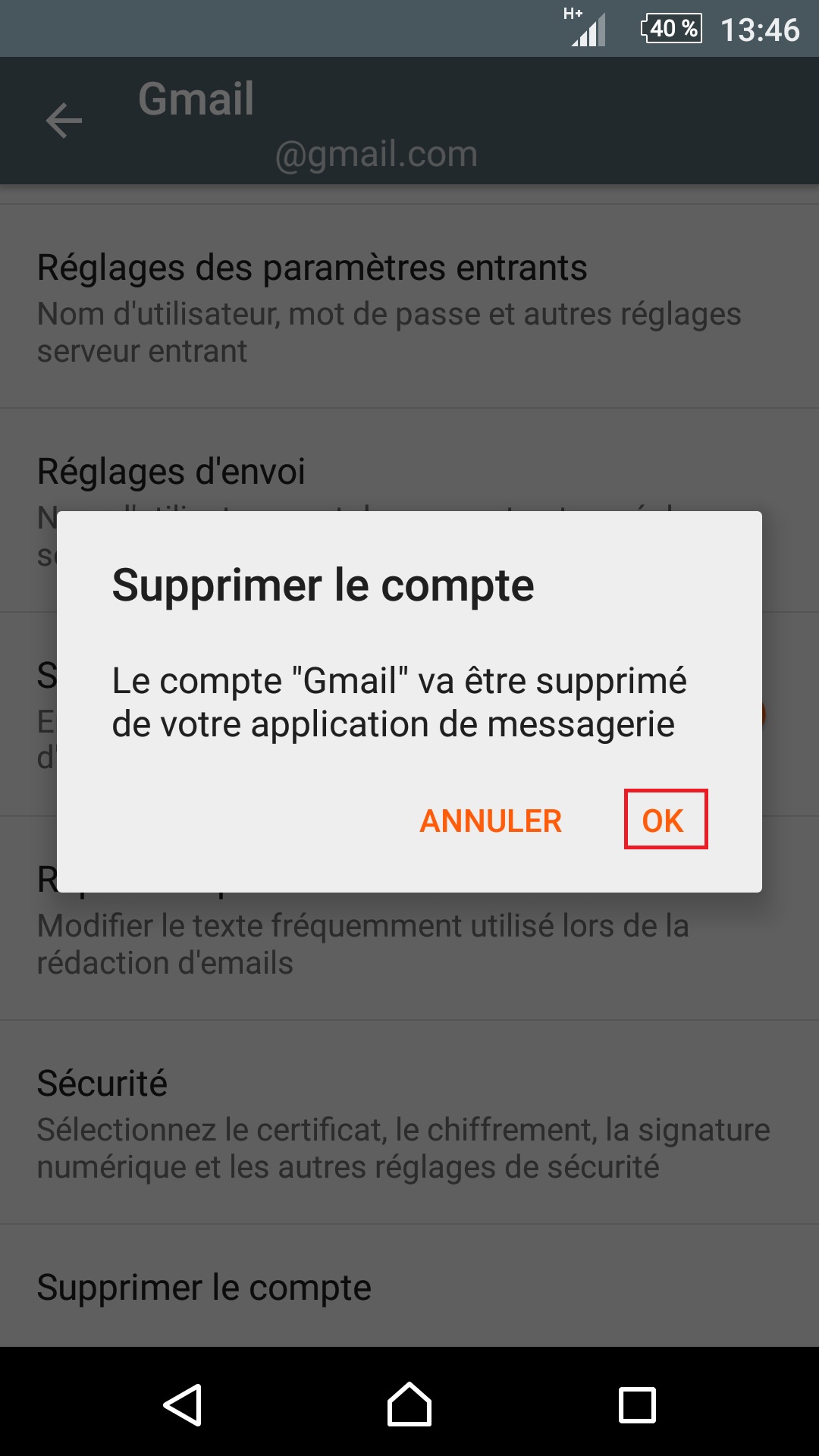 mail Sony android 5.1 suppression compte ok