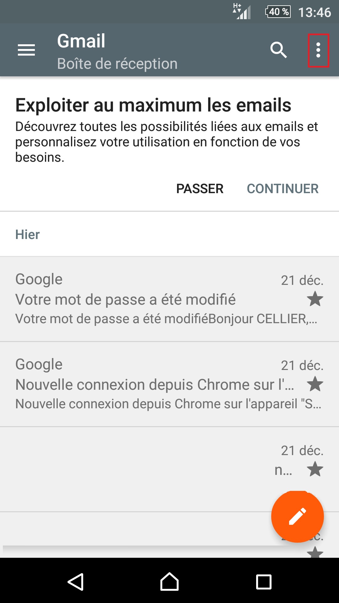 mail Sony android 5.1 suppression mail point