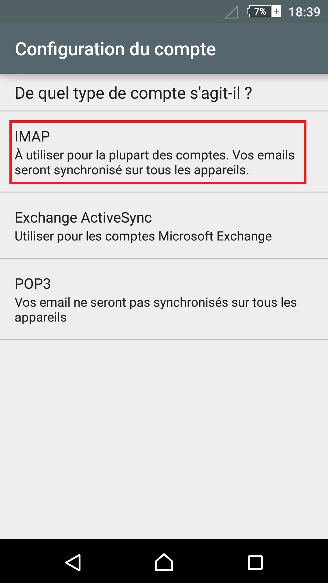 mail Sony android 5.1 compte imap